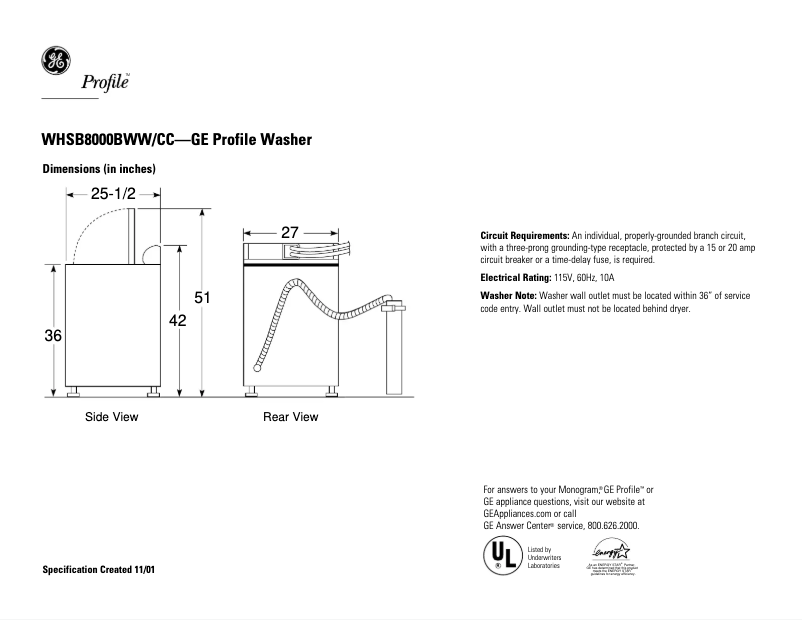 Page n°1 - Fiche technique GE Profile WHSB8000BCC