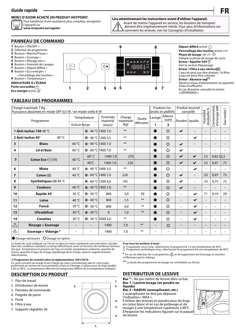 Page n°1 - Manuel utilisateur Hotpoint BI WMHG 71484 EU