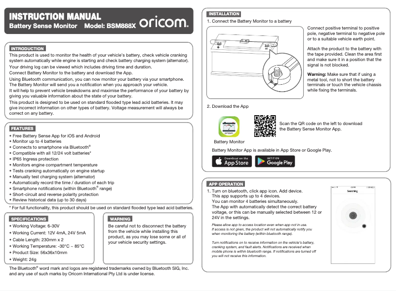 Page n°1 - Manuel utilisateur Oricom BSM888X