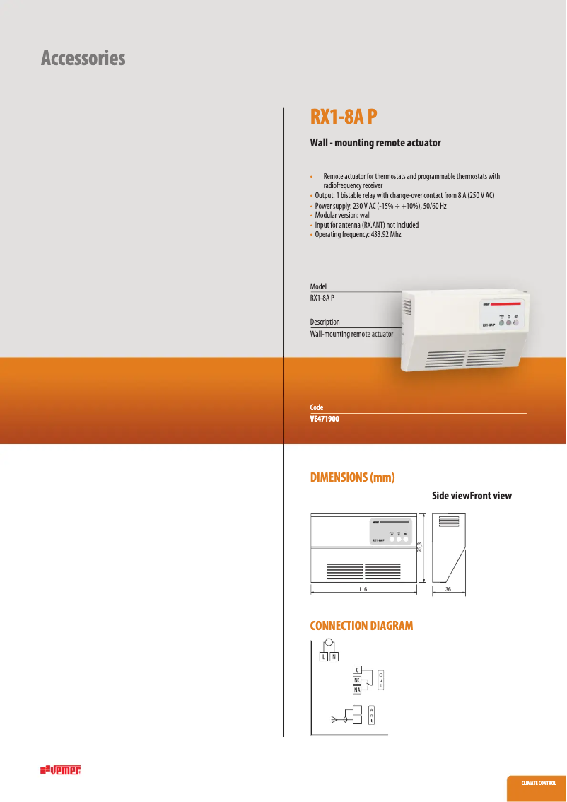 Page n°1 - Fiche technique Vemer RX1-8A P