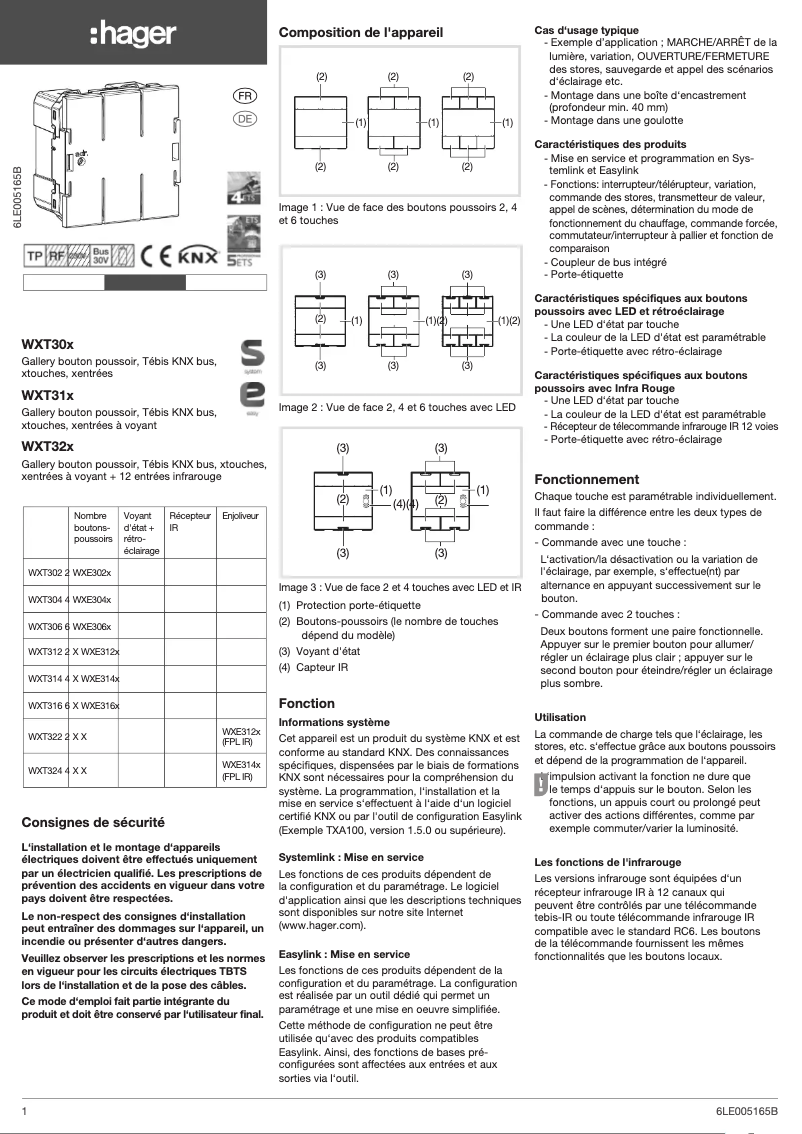Page 1 de la notice Guide d'installation Hager WXT322