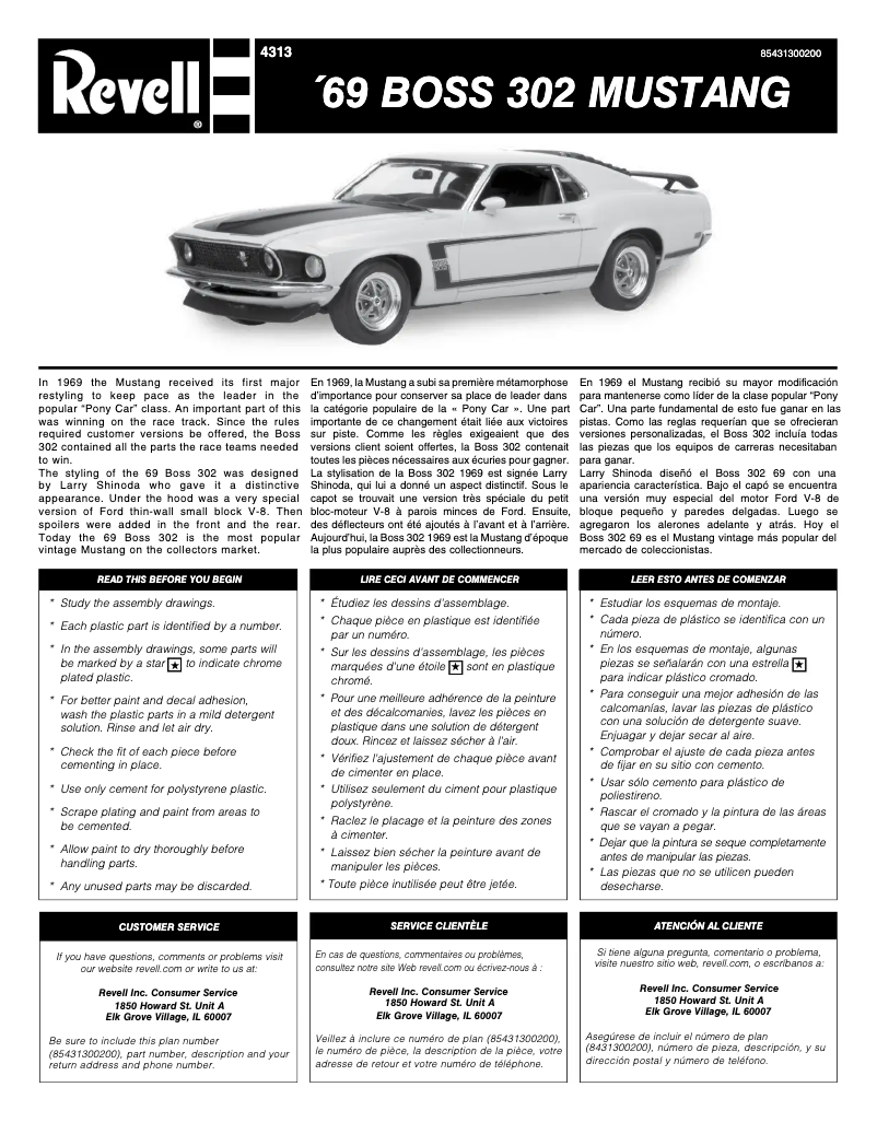 Image de la première page du manuel de l'appareil 1969 Boss 302 Mustang