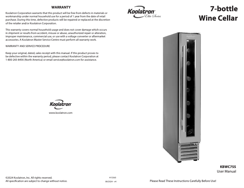 Page n°1 - Manuel utilisateur Koolatron KBWC7SS