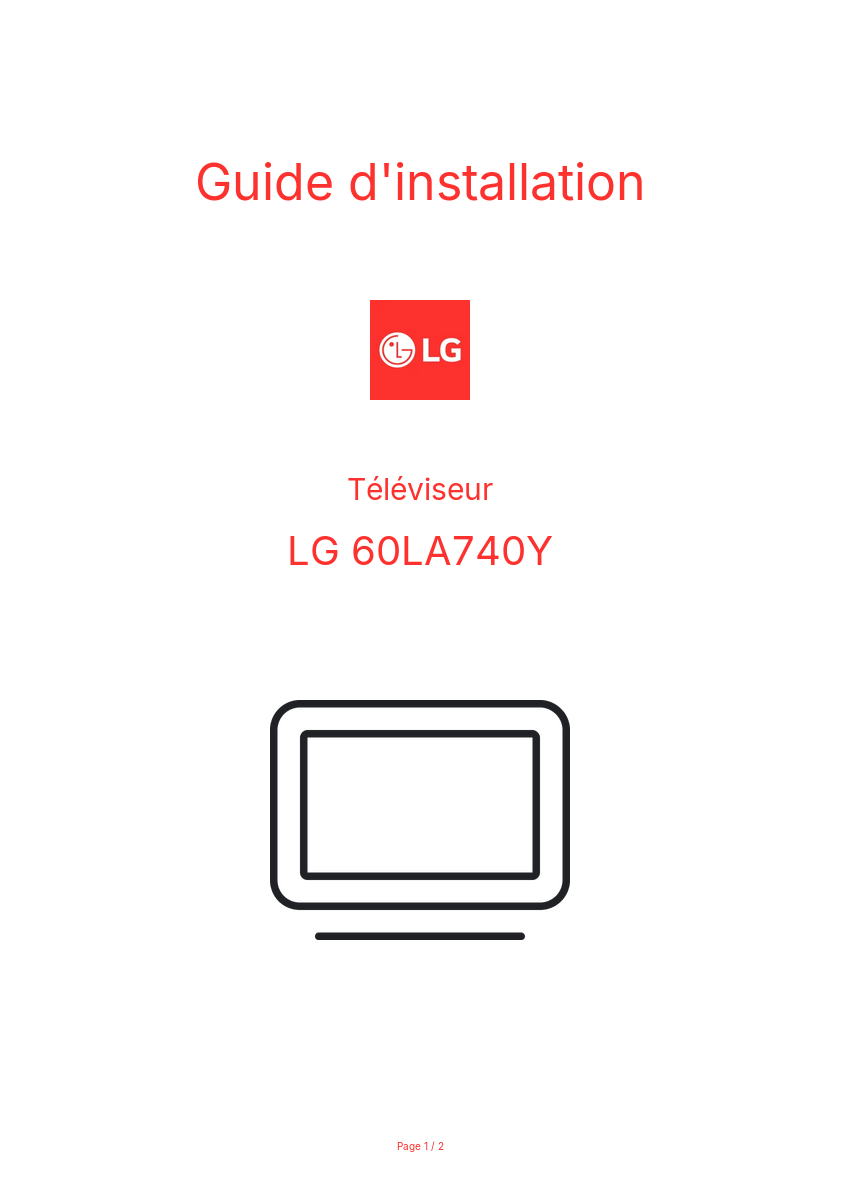 Page n°1 - Guide d'installation LG 60LA740Y