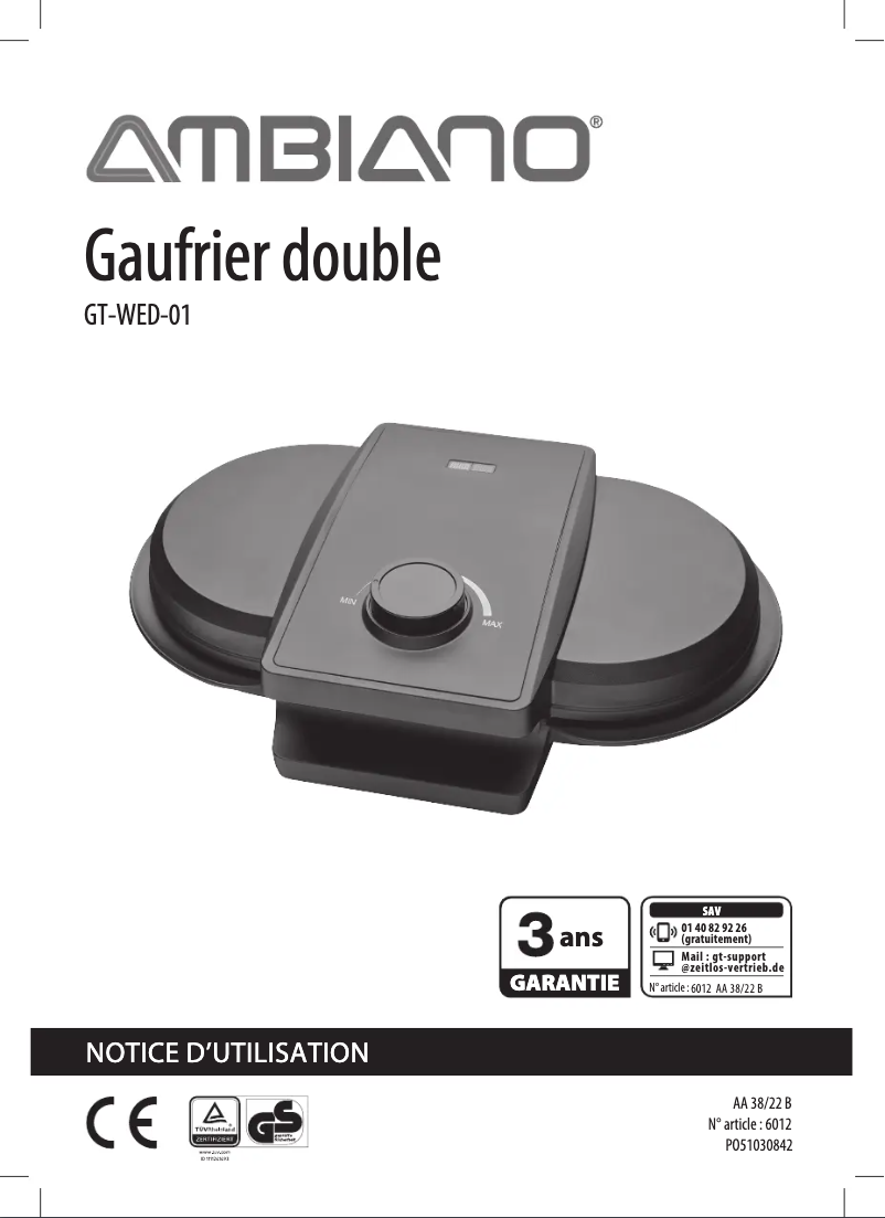 Page 1 de la notice Manuel utilisateur Ambiano GT-WED-01