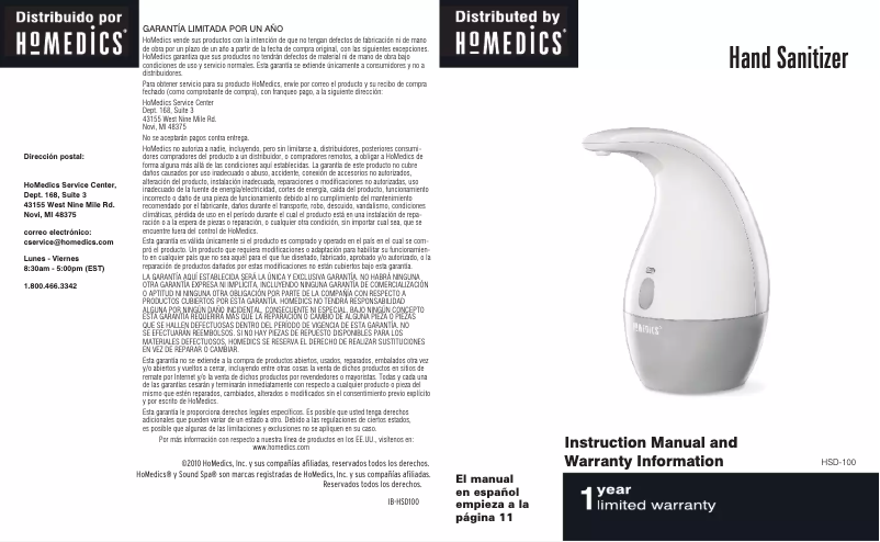 Page n°1 - Manuel utilisateur Homedics HSD-100