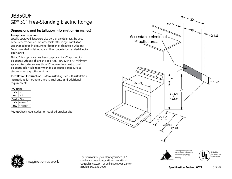 Page n°1 - Fiche technique GE JB350DFCC