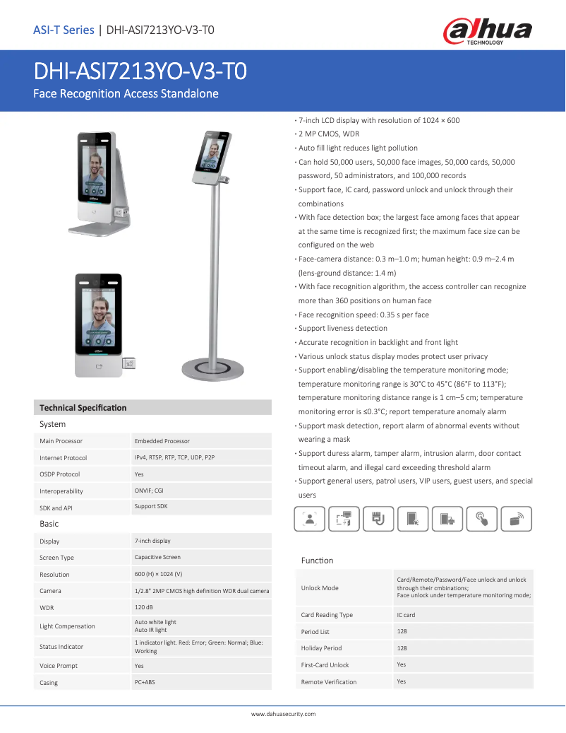 Página 1 del manual Ficha técnica Dahua Technology ASI7213YO-V3-T0