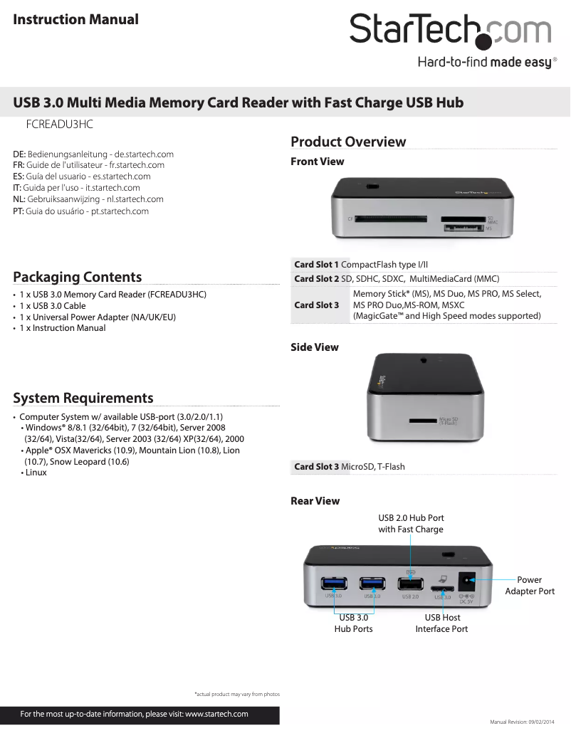Page 1 of the manual User Manual StarTech.com FCREADU3HC