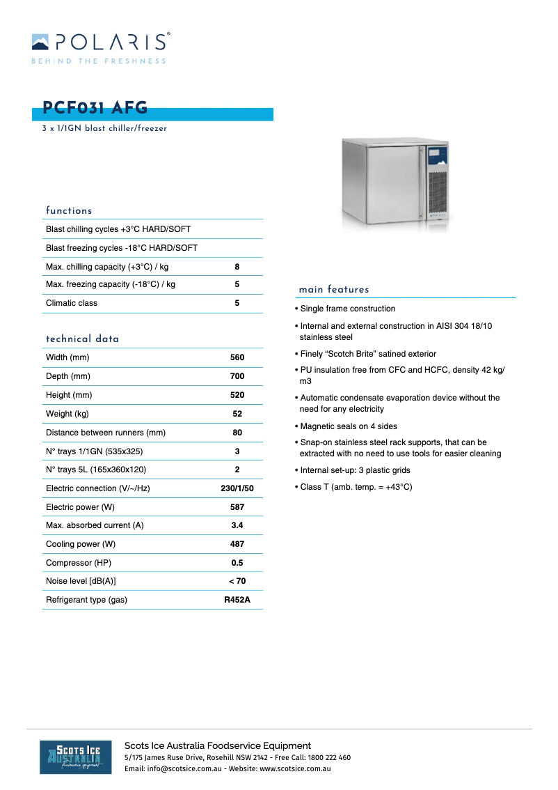Page n°1 - Fiche technique Polaris PCF031AFG