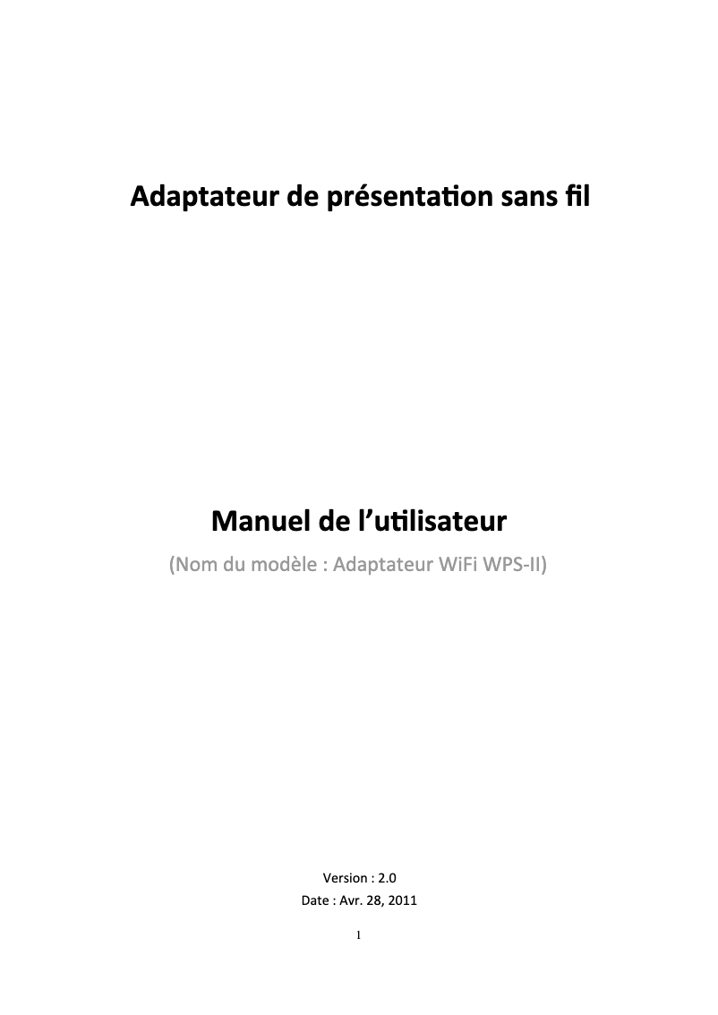 Page 1 de la notice Manuel utilisateur Optoma WU5205