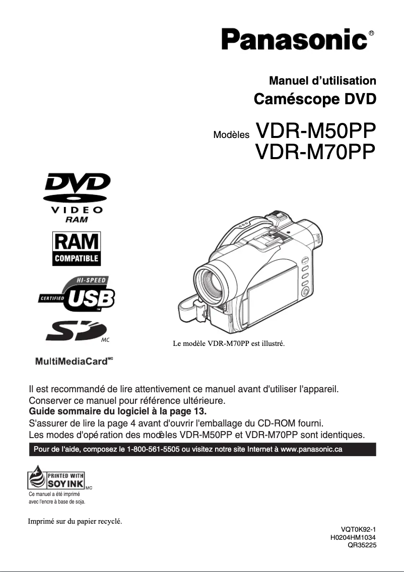 Page n°1 - Manuel utilisateur Panasonic VDR-M70