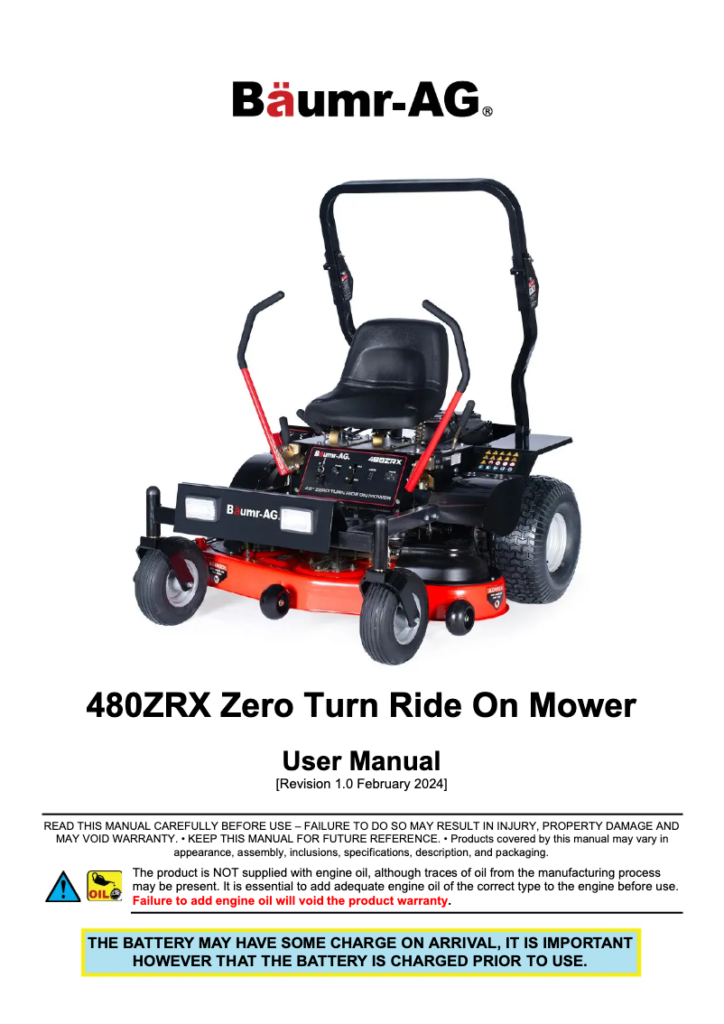 Page 1 de la notice Manuel utilisateur Baumr-AG 480ZRX