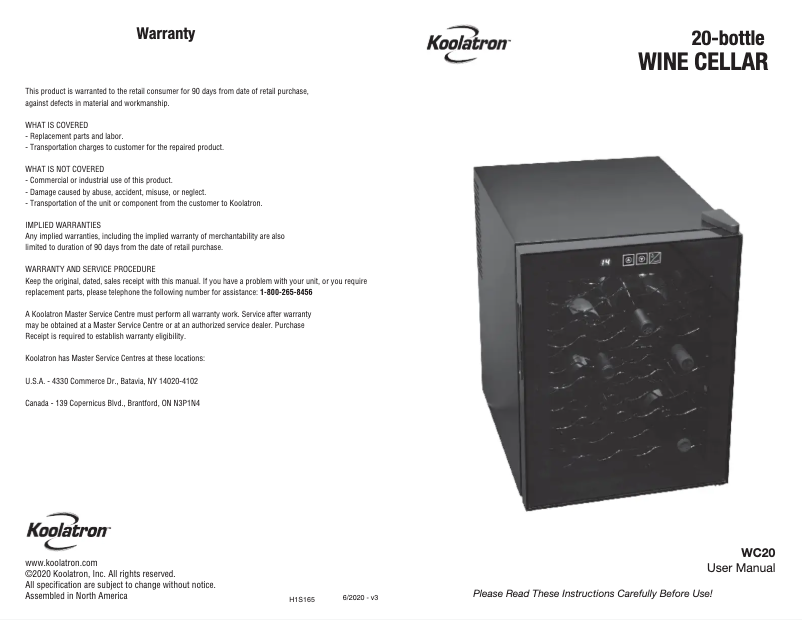 Page n°1 - Manuel utilisateur Koolatron WC20