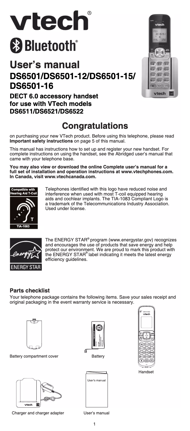 Página 1 del manual Manual de usuario Vtech DS6501