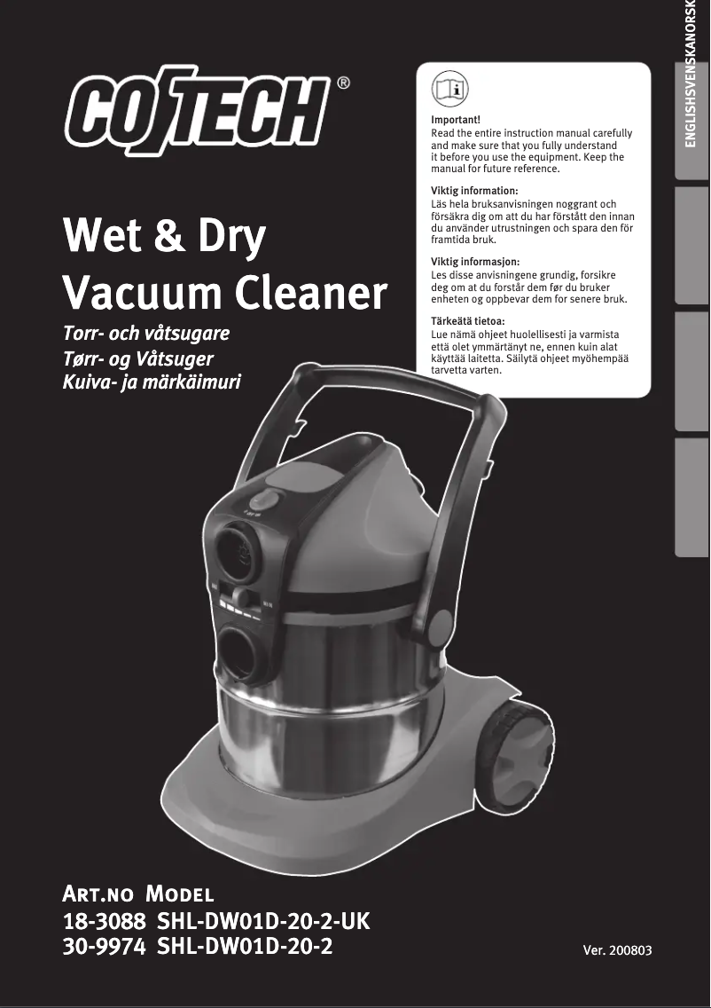 Página 1 del manual Manual de usuario Cotech SHL-DW01D-20-2