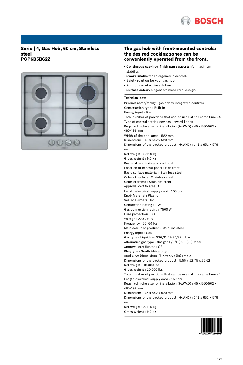 Image de la première page du manuel de l'appareil PGP6B5B62Z