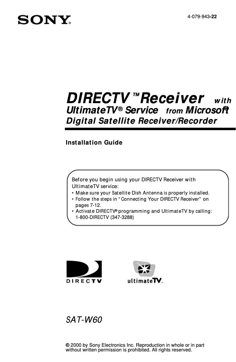 Page 1 de la notice Manuel utilisateur Sony SAT-W60
