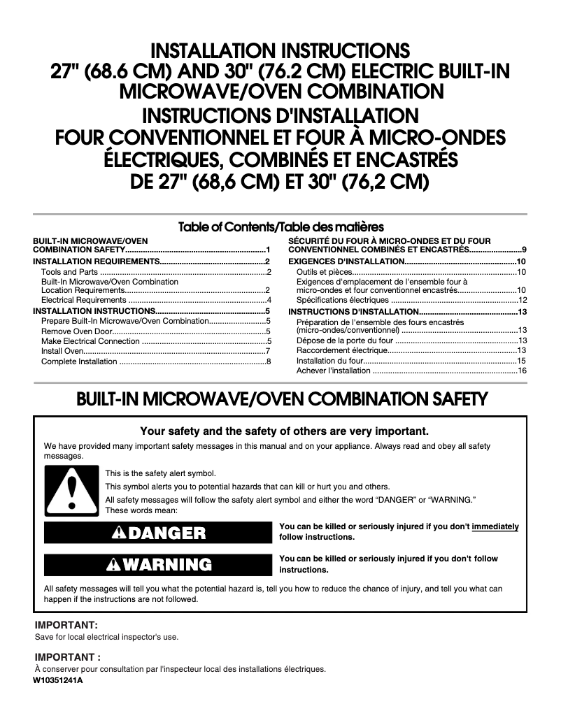 Page n°1 - Instructions / montage Maytag MMW9730AS