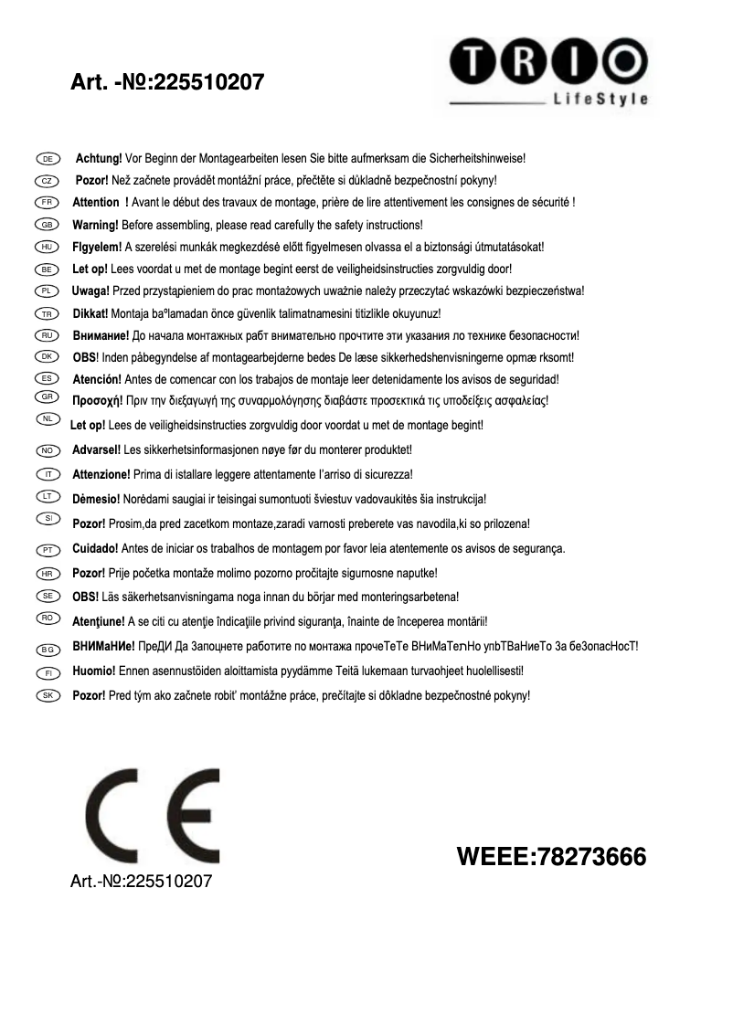 Page n°1 - Manuel utilisateur Trio Lighting Wales