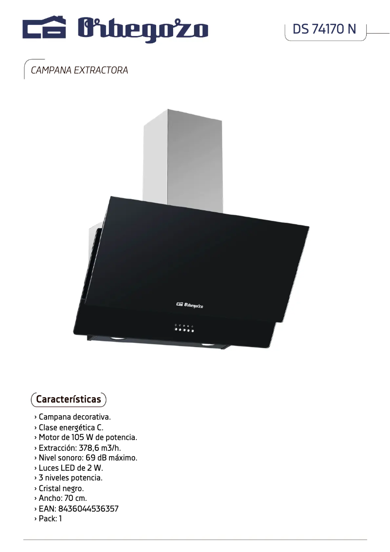 Page 1 de la notice Fiche technique Orbegozo DS 74170 N