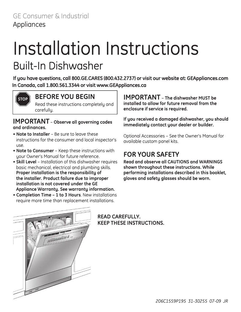 Page 1 de la notice Guide d'installation Hotpoint HDA3640RSA