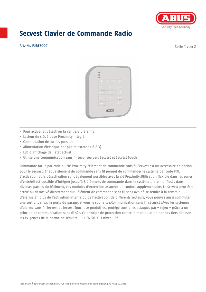 Image de la première page du manuel de l'appareil FUBE50001