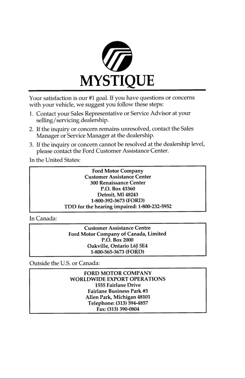 Página 1 del manual Manual de usuario Mercury Mystique (1996)
