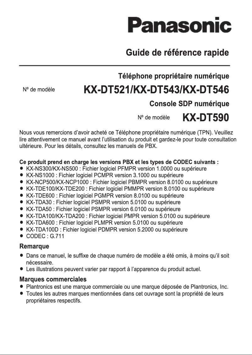 Image de la première page du manuel de l'appareil KX-DT590