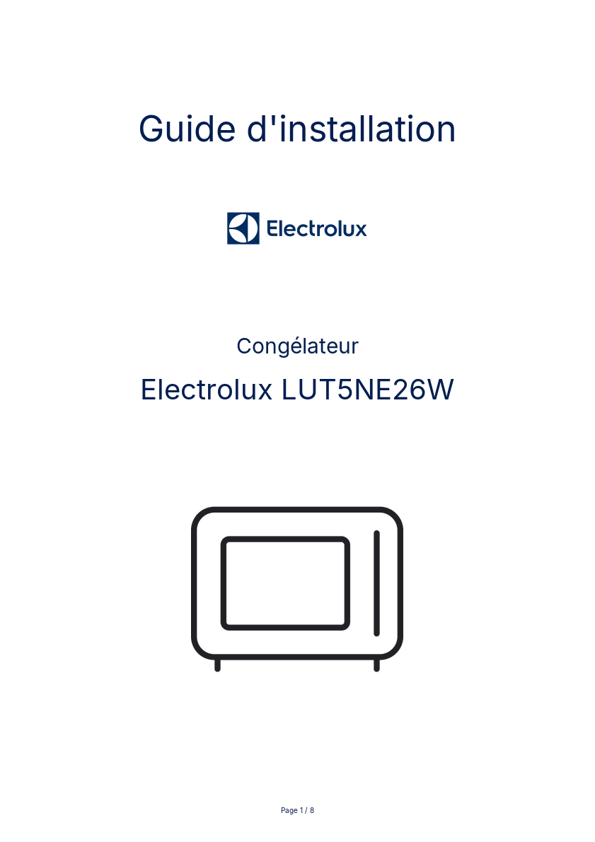 Page n°1 - Guide d'installation Electrolux LUT5NE26W