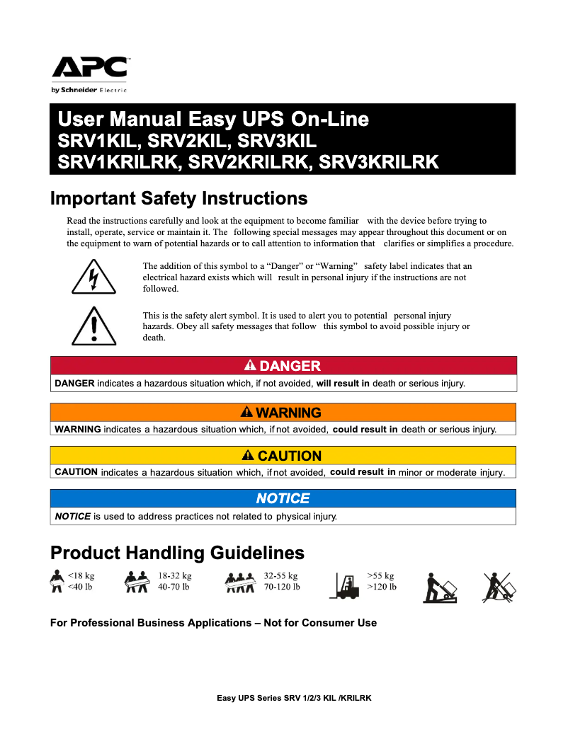 Página 1 del manual Manual de usuario APC Easy UPS SRV