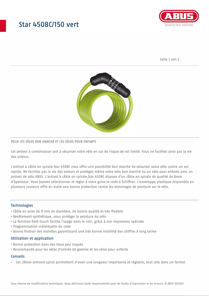 Page n°1 - Manuel utilisateur Abus Star 4508C