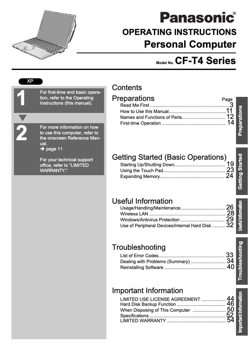 Página 1 del manual Manual de usuario Panasonic Toughbook CF-T4