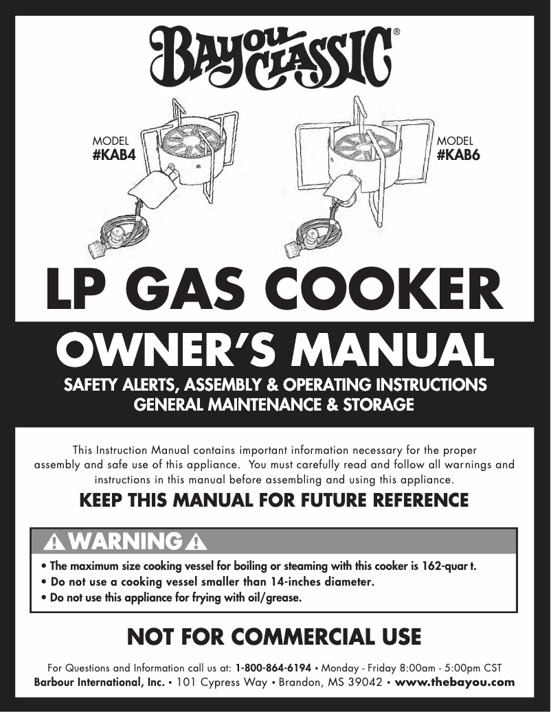 Page 1 de la notice Manuel utilisateur Bayou Classic KAB4