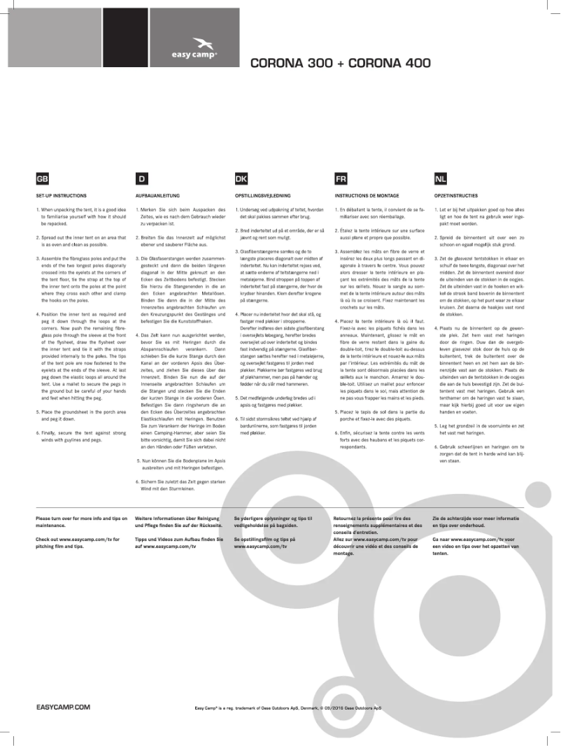 Page 1 de la notice Manuel utilisateur Easy Camp Corona 400