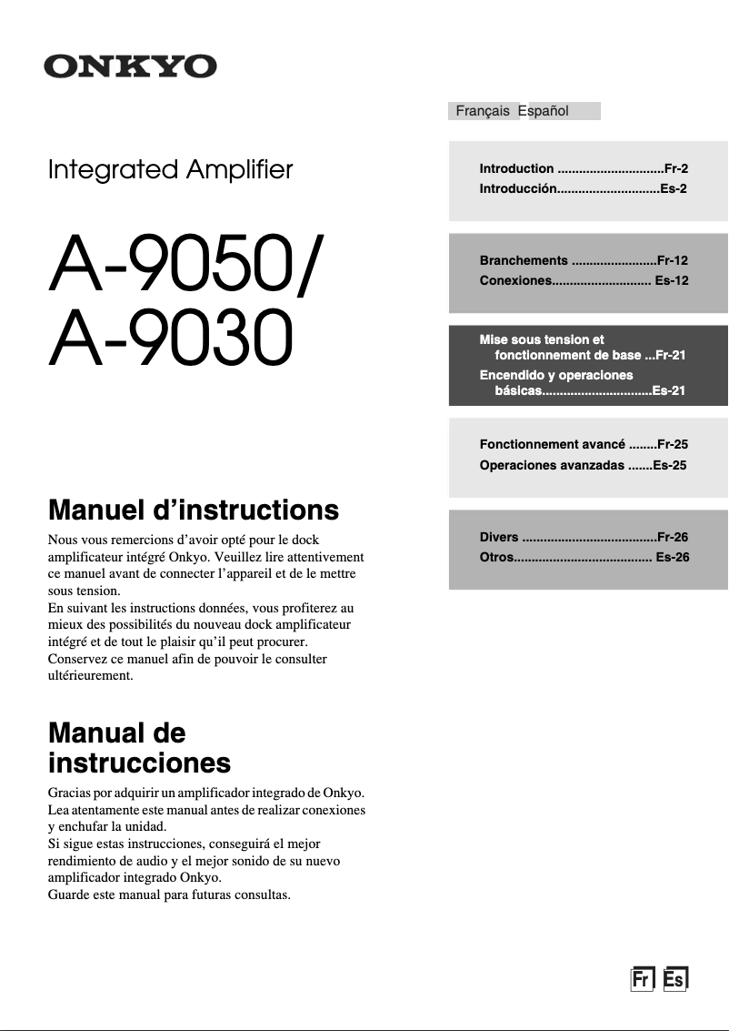 Page 1 of the manual User Manual Onkyo A-9050
