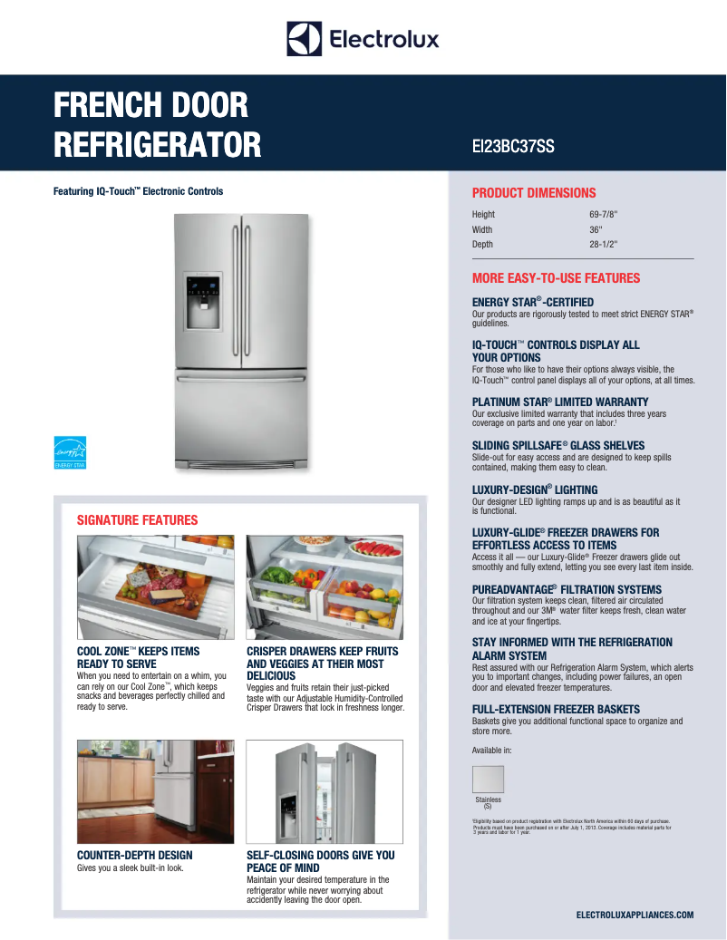 Page 1 de la notice Fiche technique Electrolux EI23BC37S