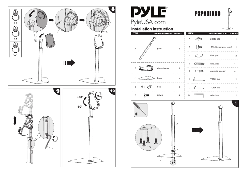 Page 1 de la notice Manuel utilisateur Pyle PSPADLK60