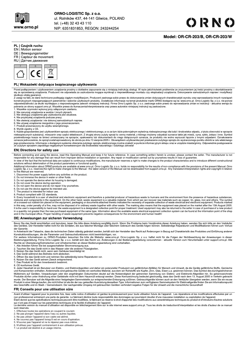 Página 1 del manual Manual de usuario ORNO OR-CR-203