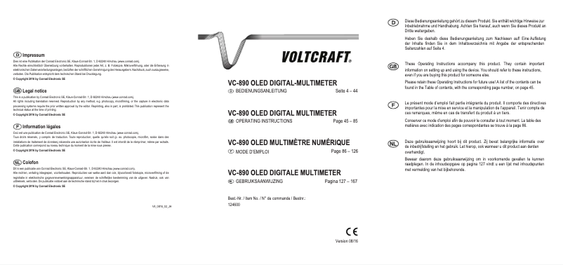 Page n°1 - Manuel utilisateur Voltcraft VC890