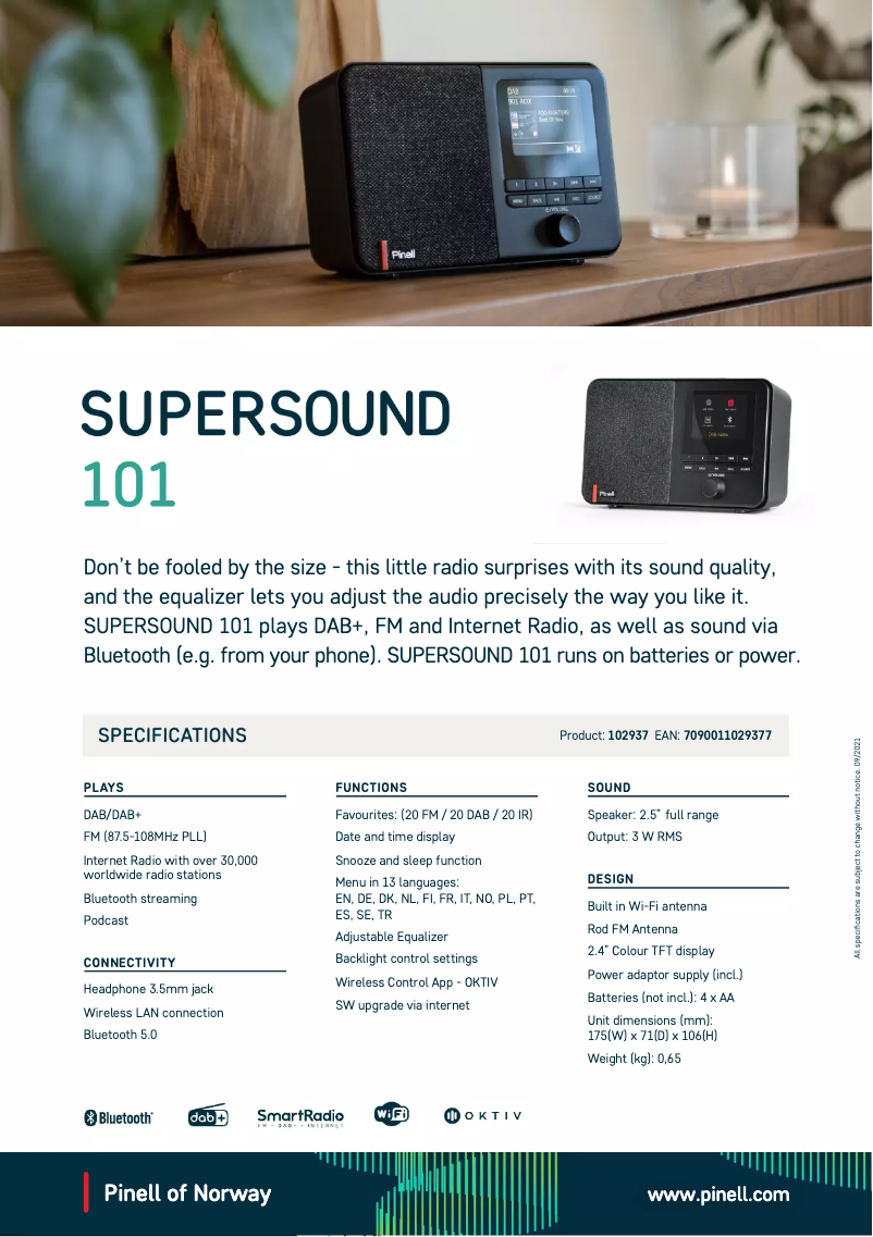 Página 1 del manual Ficha técnica Pinell Supersound 101