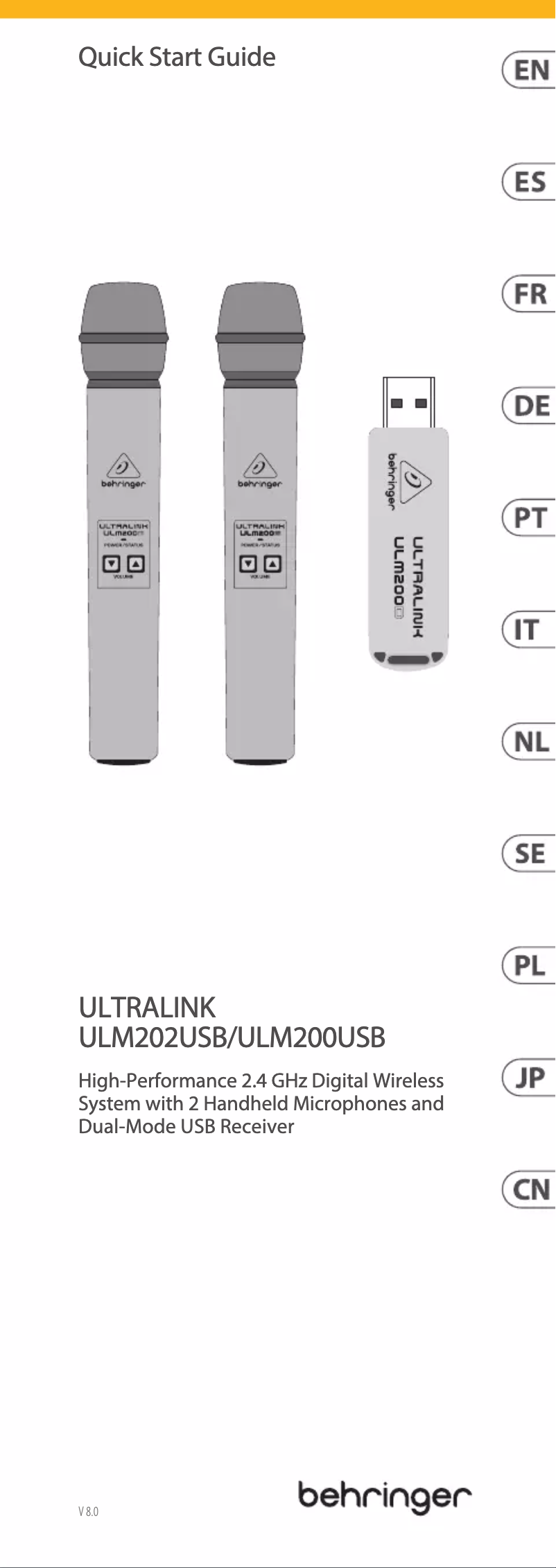 Page 1 de la notice Guide de démarrage rapide Behringer Ultralink ULM200USB