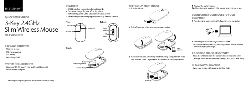 Page 1 de la notice Manuel utilisateur Insignia NS-PM2SK3B23