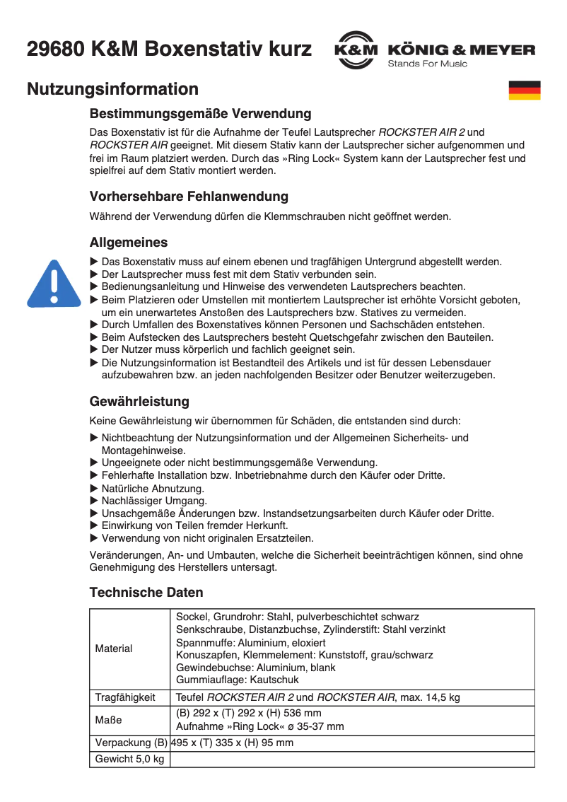 Page 1 de la notice Manuel utilisateur K&M 29680