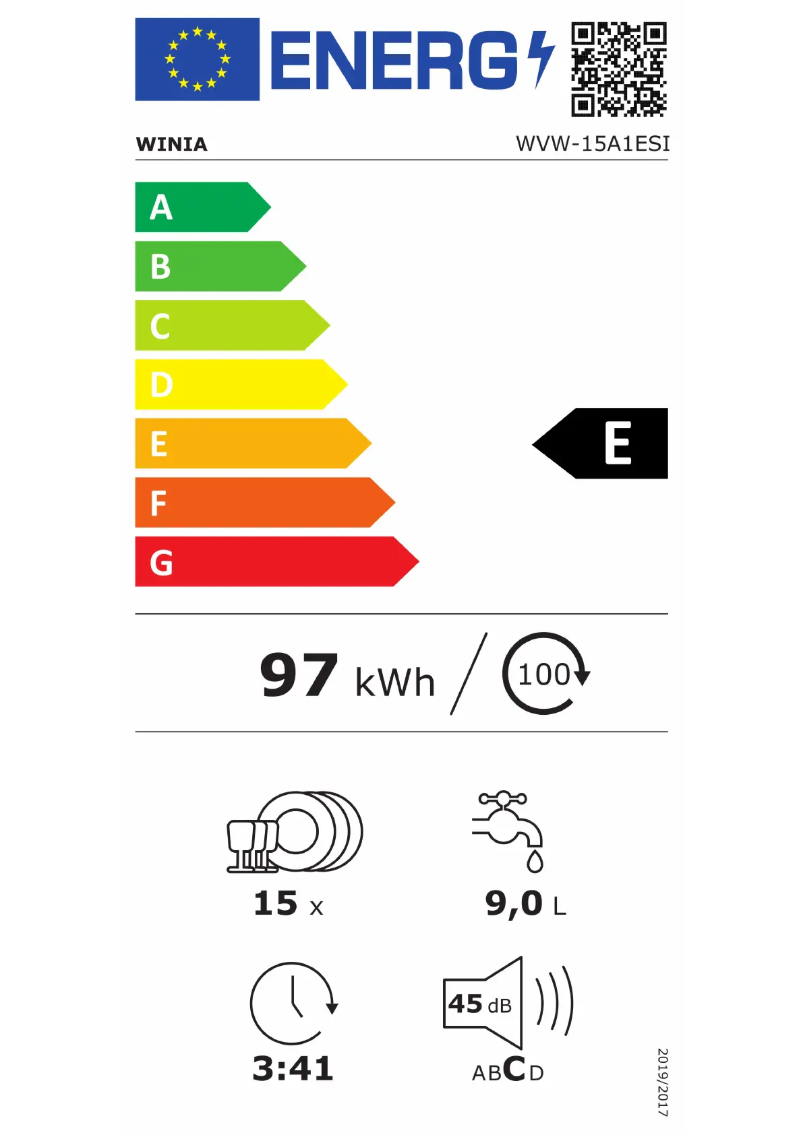 Page 1 de la notice Label énergétique Winia WVW-15A1ESI