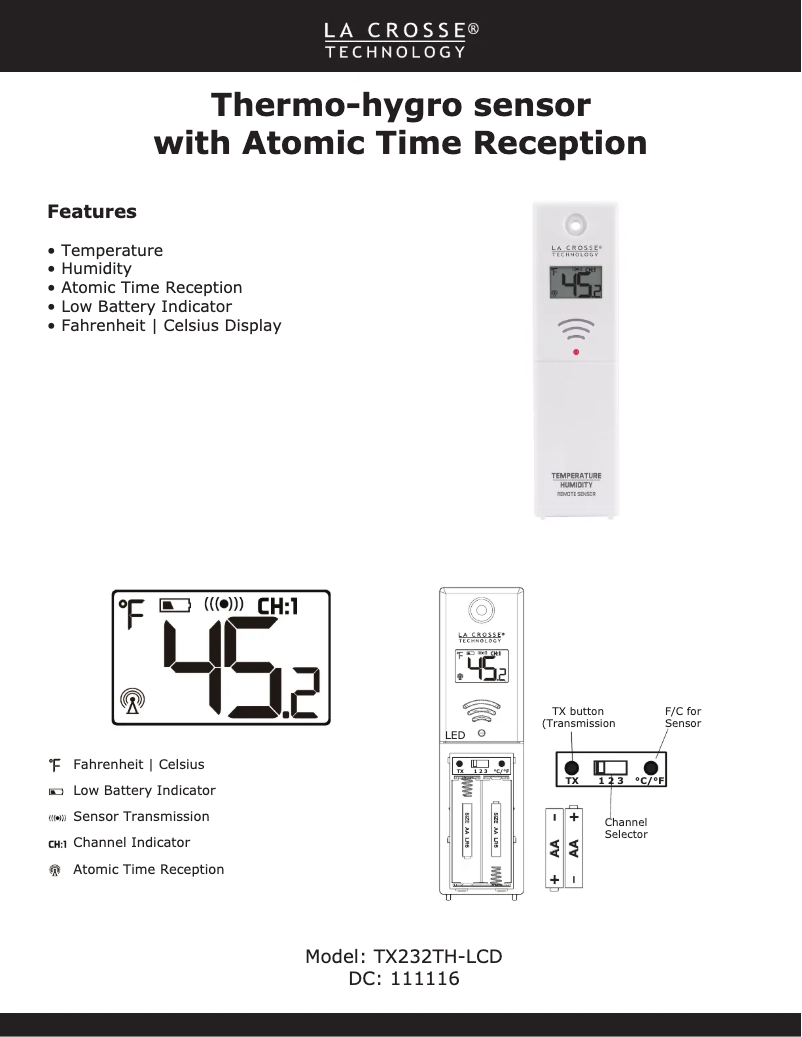 Página 1 del manual Manual de usuario La Crosse Technology TX232TH-LCD