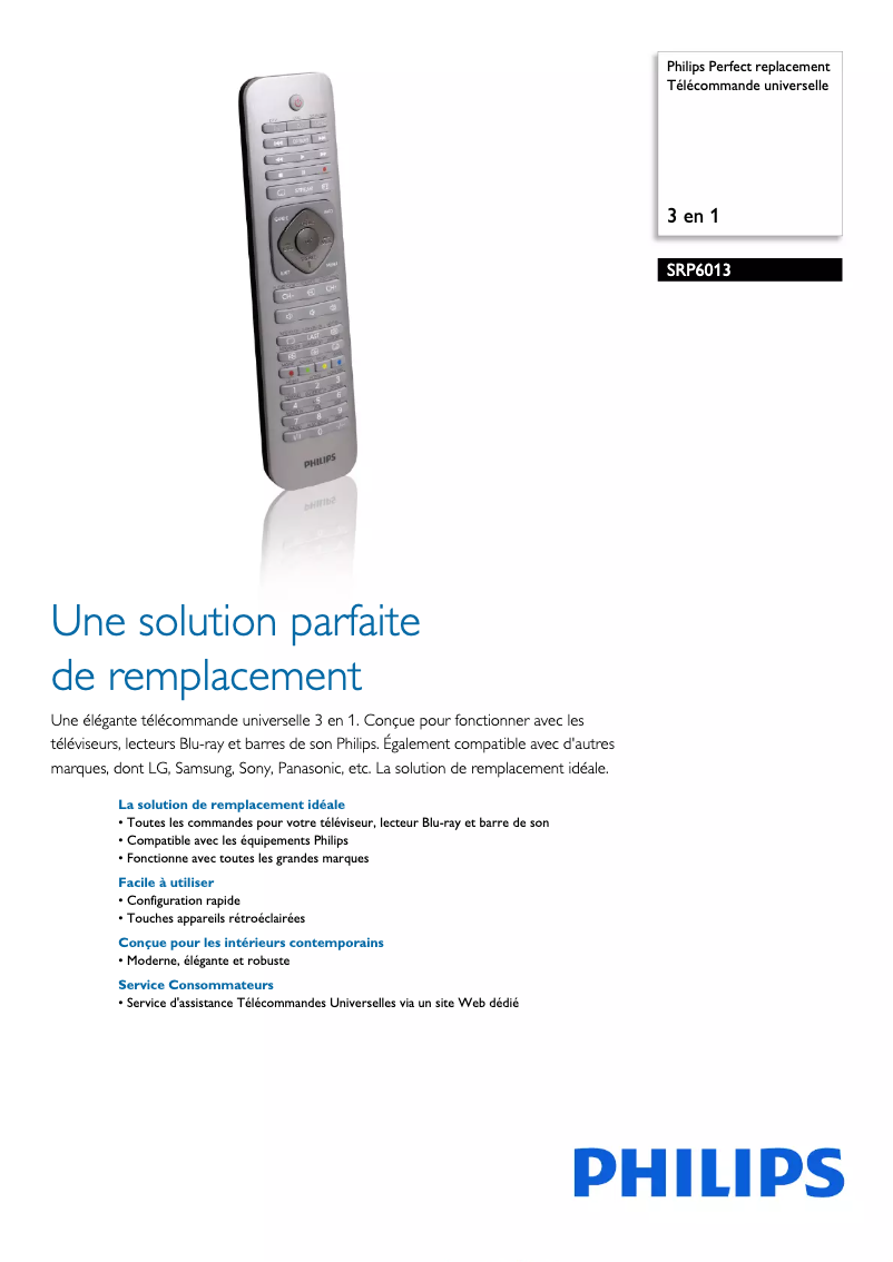 Page 1 de la notice Fiche technique Philips SRP6013