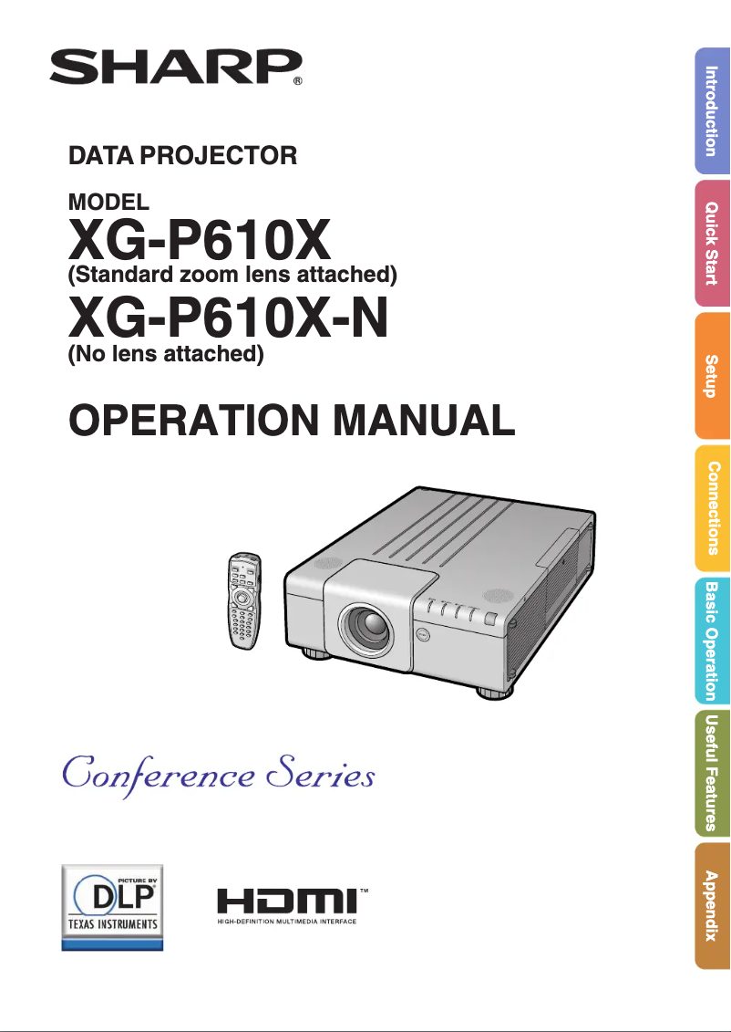 Page n°1 - Manuel utilisateur Sharp XG-P610X