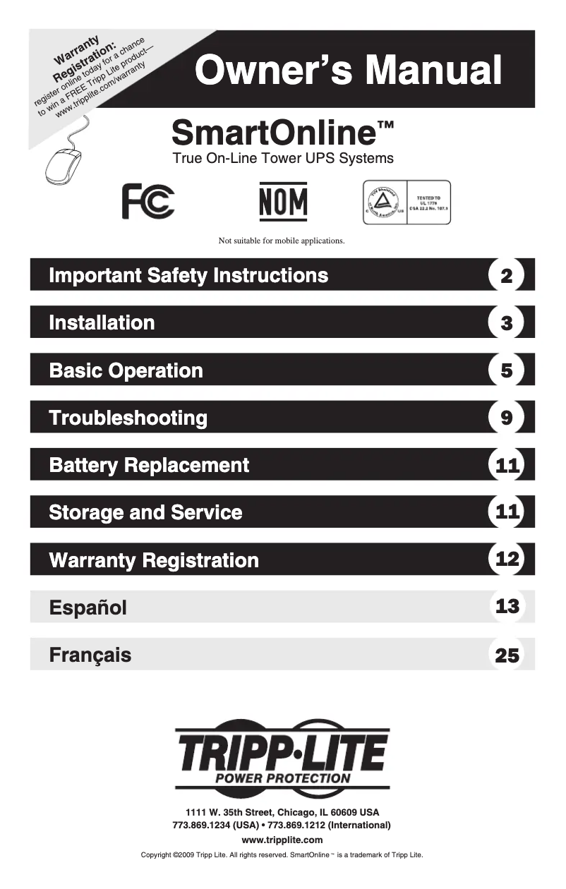 Page n°1 - Manuel utilisateur Tripp Lite SU1000XLA