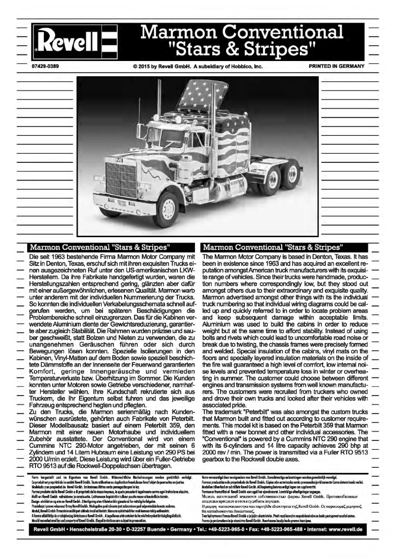 Page 1 de la notice Manuel utilisateur Revell Marmon Conventional Stars and Stripes
